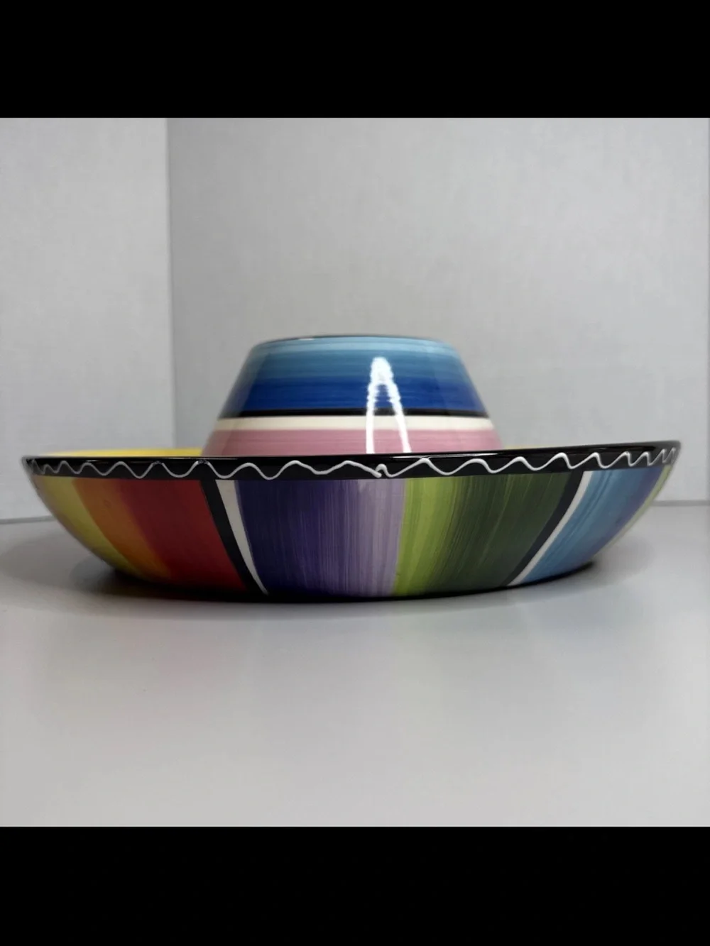 NEW Certified International Nancy Green Serape Large Sombrero Chip Dip Server